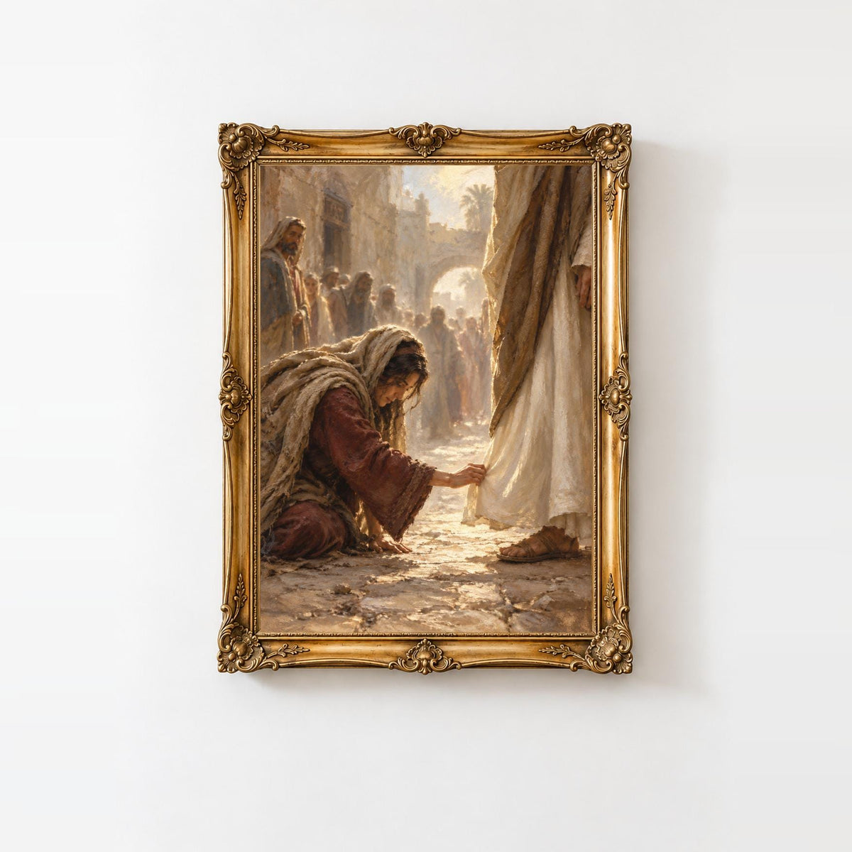 Jesus Healing Art Print | Christian Wall Art | Biblical Jesus Painting | Woman Touching Jesus Robe | Faith Decor | Religious Gift
