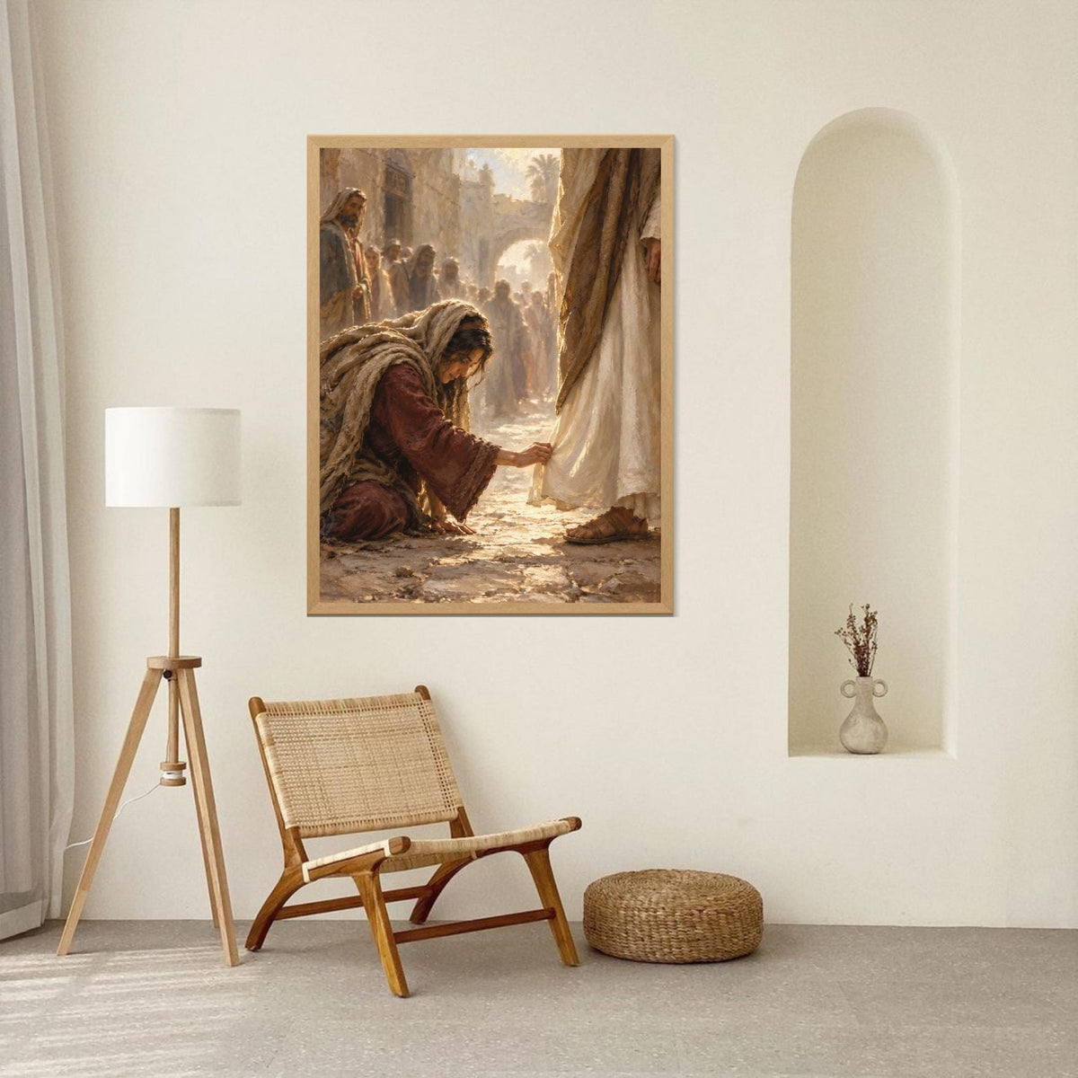 Jesus Healing Art Print | Christian Wall Art | Biblical Jesus Painting | Woman Touching Jesus Robe | Faith Decor | Religious Gift